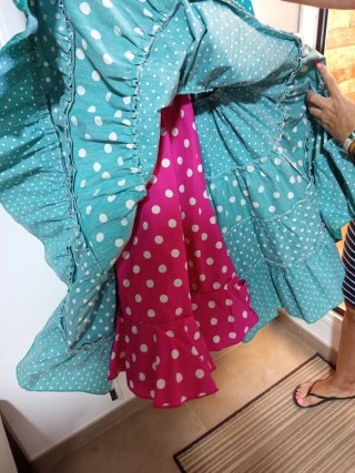 Traje de flamenca canastero verde lunares