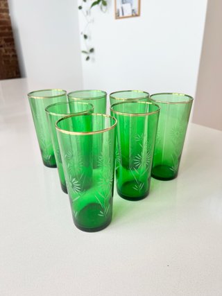 Set 7 Vasos Cristal Verde vintage