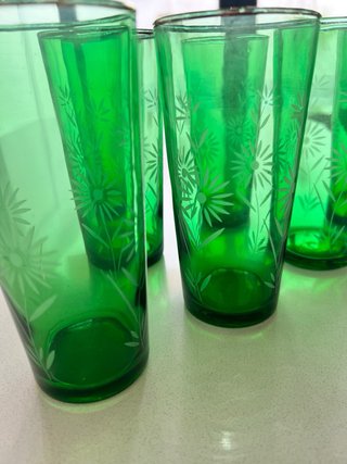 Set 7 Vasos Cristal Verde vintage