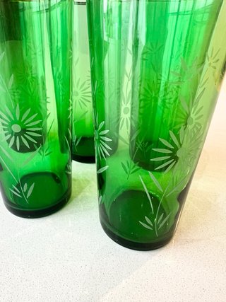 Set 7 Vasos Cristal Verde vintage