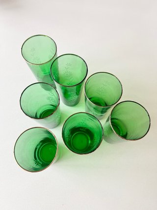 Set 7 Vasos Cristal Verde vintage