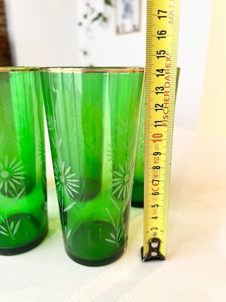 Set 7 Vasos Cristal Verde vintage