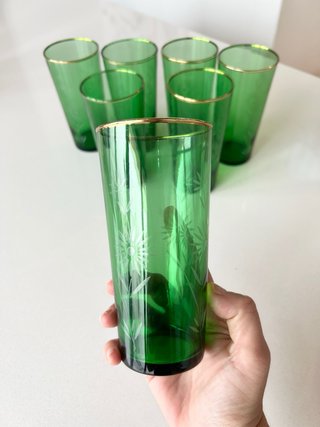 Set 7 Vasos Cristal Verde vintage
