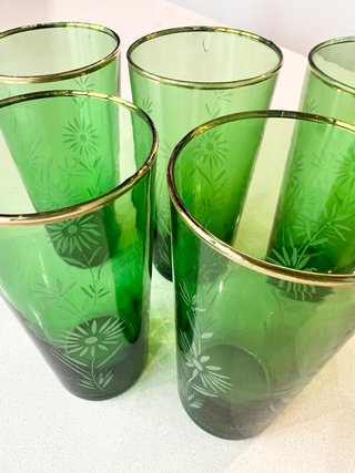Set 7 Vasos Cristal Verde vintage