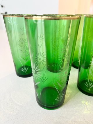 Set 7 Vasos Cristal Verde vintage