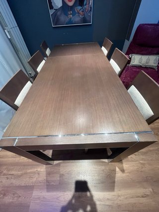 Mesa comedor madera extensible y 6 sillas