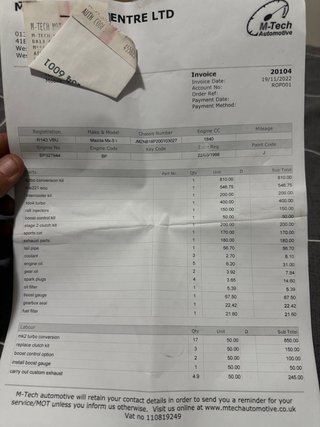M tech Turbo kit Mazda MX5 1.8 NA NB