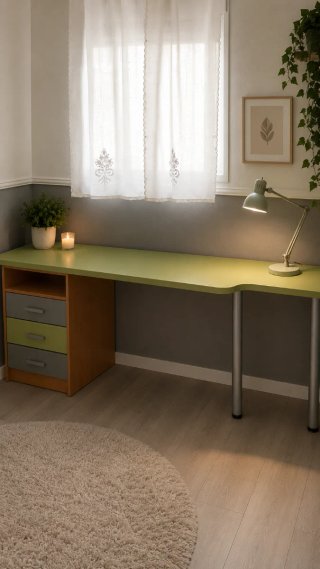 Escritorio madera y metal verde