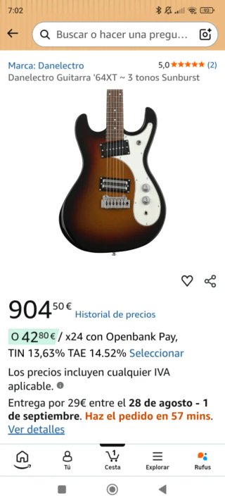 Guitarra Danelectro 64xt Sunburst Nueva junio