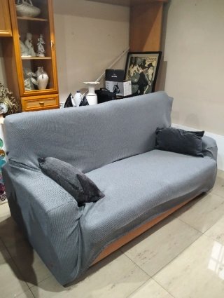 Sofá-cama de 2 plazas con funda gris
