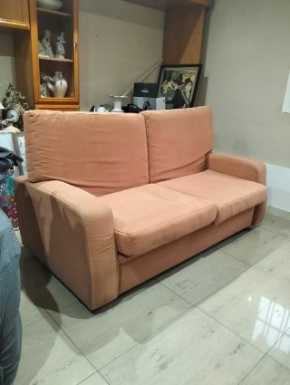 Sofá-cama de 2 plazas con funda gris