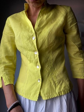 Blusa Lino Bordada Vintage Y2K Amarilla