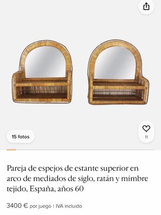 Espejo Ratan Estantería Años 60 Peacock