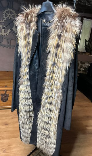 Abrigo Gucci Cuero Ante y Pelo Natural Talla 44 IT