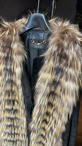 Abrigo Gucci Cuero Ante y Pelo Natural Talla 44 IT