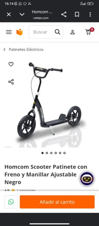 Patinete Homcom Negro Ajustable