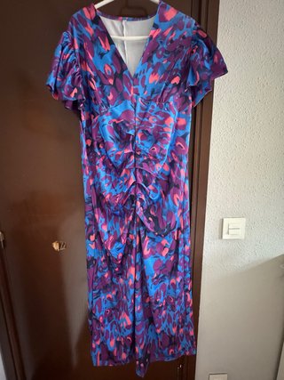 Vestido fiesta estampado azul y morado