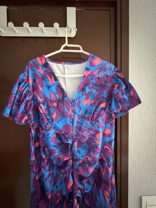 Vestido fiesta estampado azul y morado