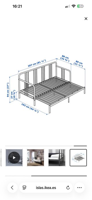 Cama extensible Ikea negra con colchones