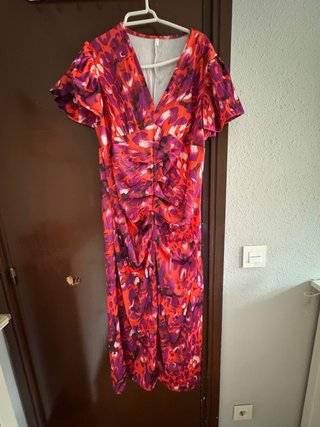 Vestido fiesta estampado morado y rojo