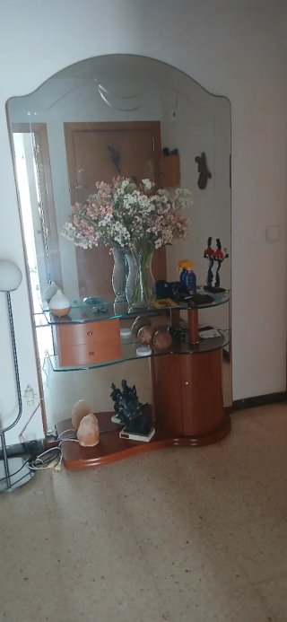 Mueble recibidor madera y cristal