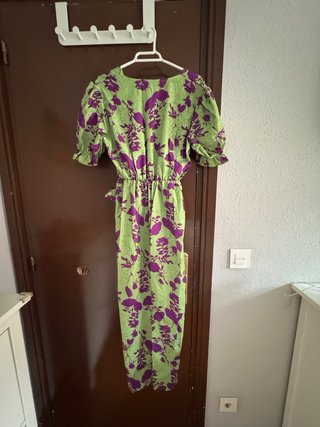 Vestido largo estampado verde y morado
