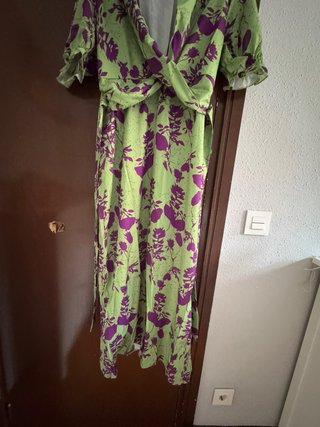 Vestido largo estampado verde y morado