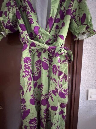 Vestido largo estampado verde y morado