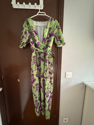 Vestido largo estampado verde y morado