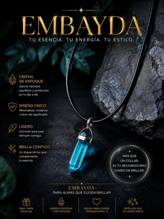 Collar cristal azul y cadena de cuero