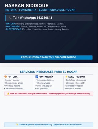 Servicios de Pintura, Fontanería y Electricidad