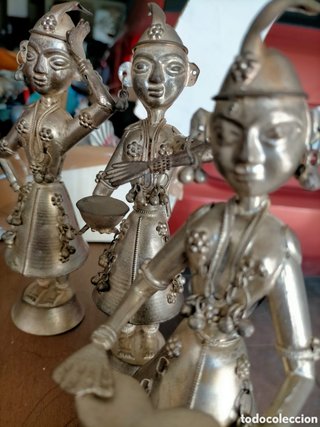 Músicos Asiáticos Metal Baño Plateado 6 Figuras