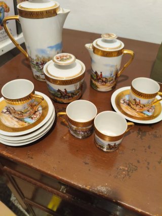 Juego de café Limoges porcelana y metal