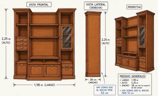 Mueble de salón de madera y cristal