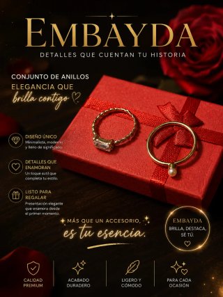 Conjunto de 2 anillos dorados con piedras