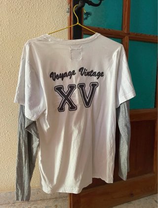 Camisa manga larga hombre blanca y gris