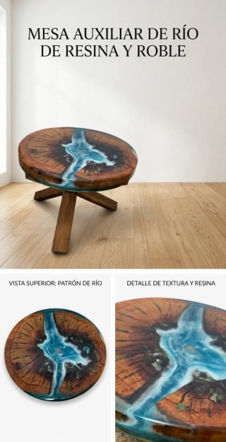 Mesa auxiliar resina y roble