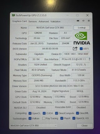Nvidia GTX 960 2GB GDDR5 Tarjeta Gráfica