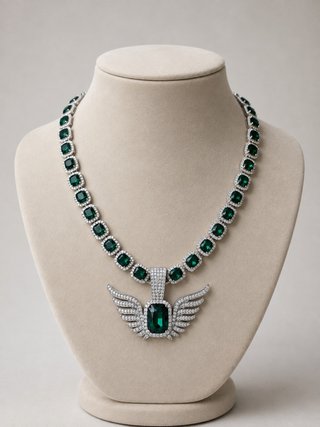 Collar con alas y piedras verdes