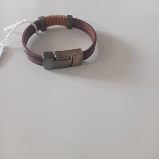 Pulsera artesanal cuero beige y marrón