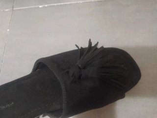 Tacones negros plataforma con flecos talla 39