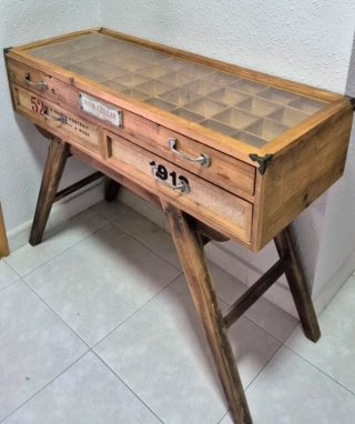 Consola recibidor madera maciza y cristal