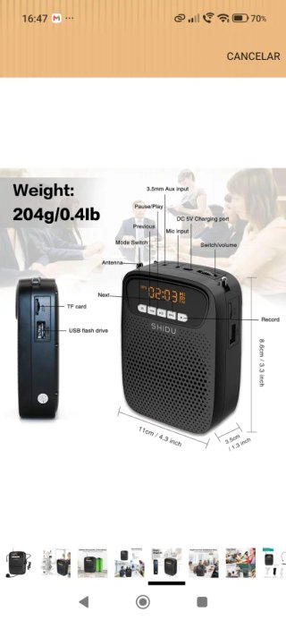 Amplificador Voz Portátil SHIDU Bluetooth