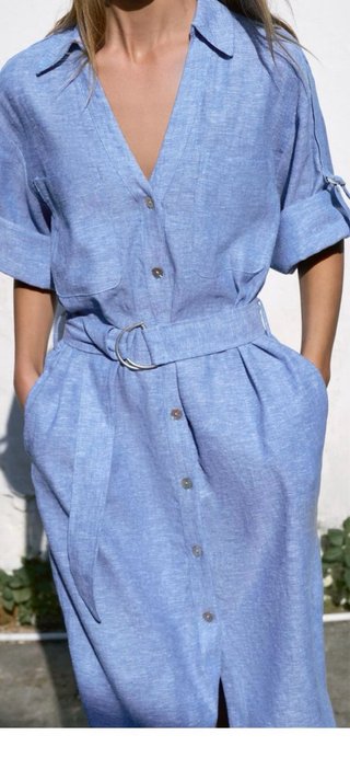 Vestido largo lino Zara. Es suelto, da talla