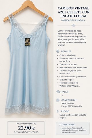 Camisón vintage azul celeste con encaje