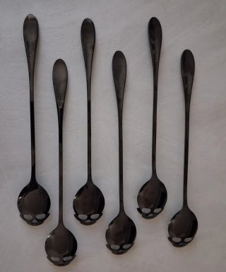 Set 6 cucchiaini lunghi cocktail teschio neri