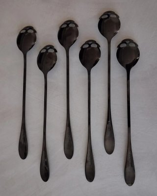 Set 6 cucchiaini lunghi cocktail teschio neri