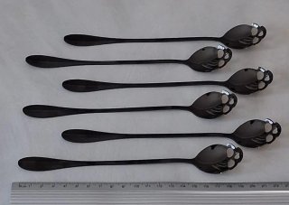 Set 6 cucchiaini lunghi cocktail teschio neri
