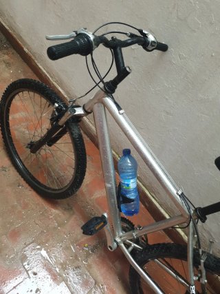 Bicicleta de montaña plateada