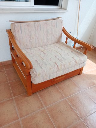 Sofá cama individual madera y tela